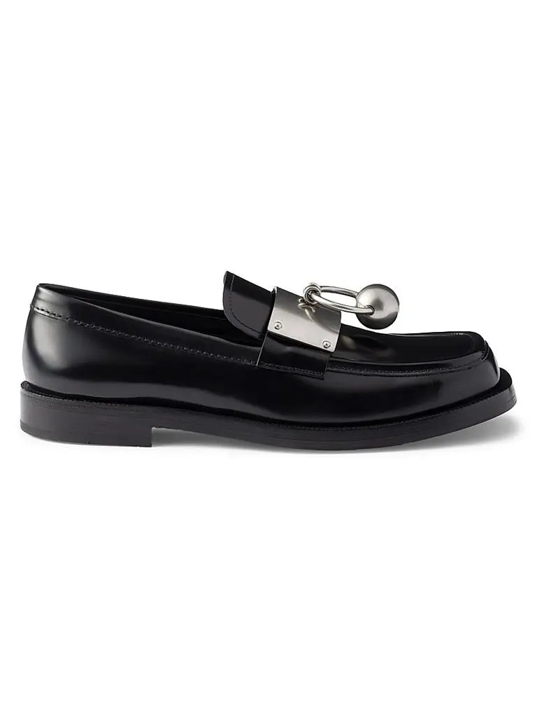 Prada Men's Brushed Leather Loafers with Metal Ring - Black - Size 9.5 Prada Men's Brushed Leather Loafers with Metal Ring - Black - Size 9.5