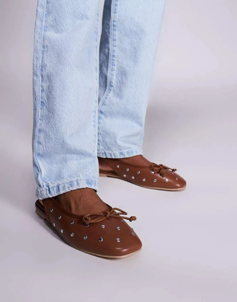 Public Desire Public Desire Bia sling back ballet flats with flat studs in Brown 3