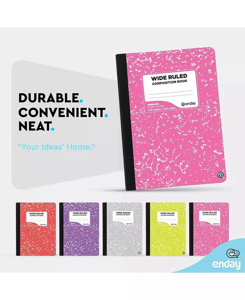 Enday Composition Notebooks Wide Ruled Paper, Colored Marble Composition Notebook Covers, 100 Sheets (200 pages) Composition Books, Wide Ruled, Pink -Red -Grey -Green – by (Colored wide-ruled, 4 Pack) 4