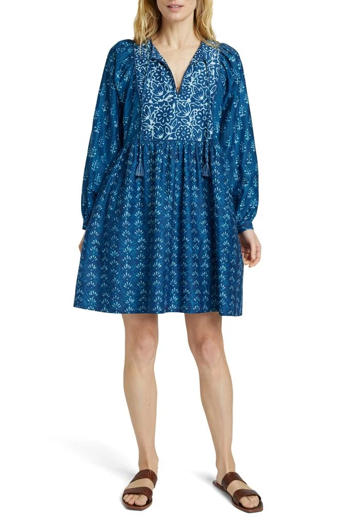 Faherty Solstice Mixed Print Long Sleeve Cotton & Silk Minidress 1