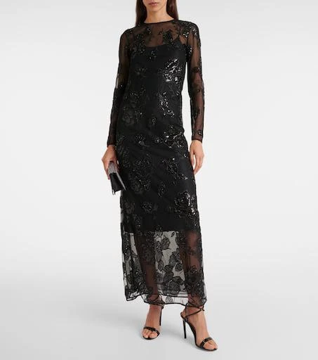 ROTATE Birger Christensen Embellished mesh maxi dress 2