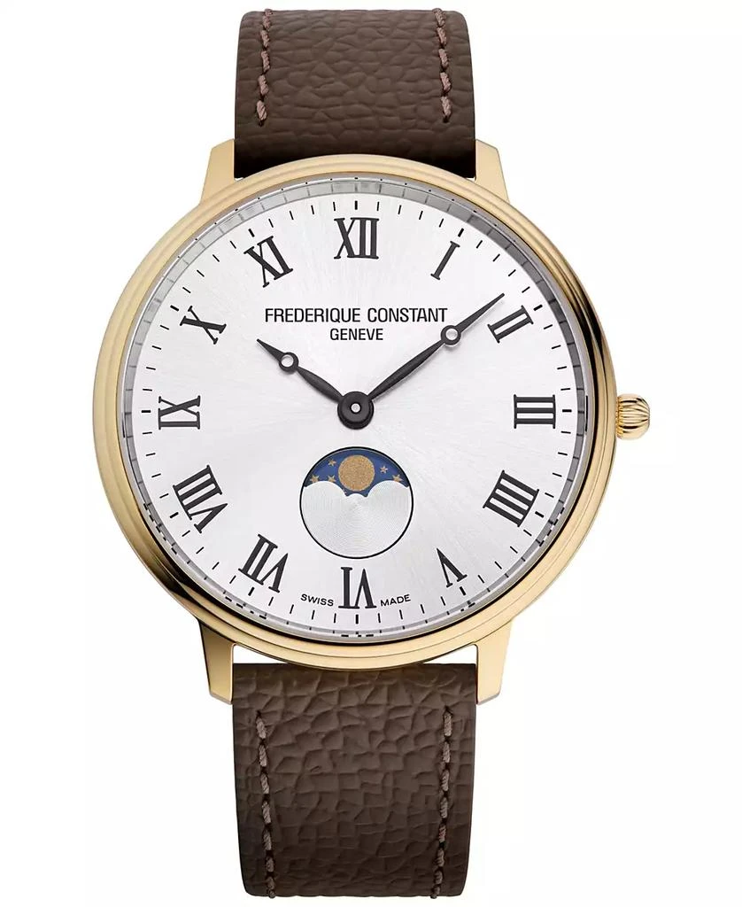 Frederique Constant Men
s Classics Quartz Moonphase Brown Leather Strap Watch 39mm 1