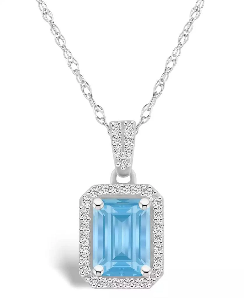 Macy's Lab Grown Spinel Aquamarine (1-3/4 ct. t.w.) and Lab Grown Sapphire (1/5 ct. t.w.) Halo Pendant Necklace in 10K White Gold 1