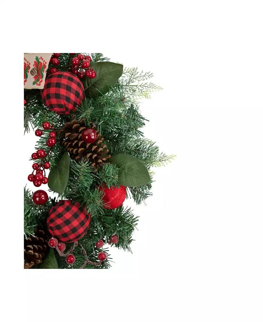 Northlight Pine Artificial Christmas Wreath with Bows and Plaid Ornaments 24" Unlit 2