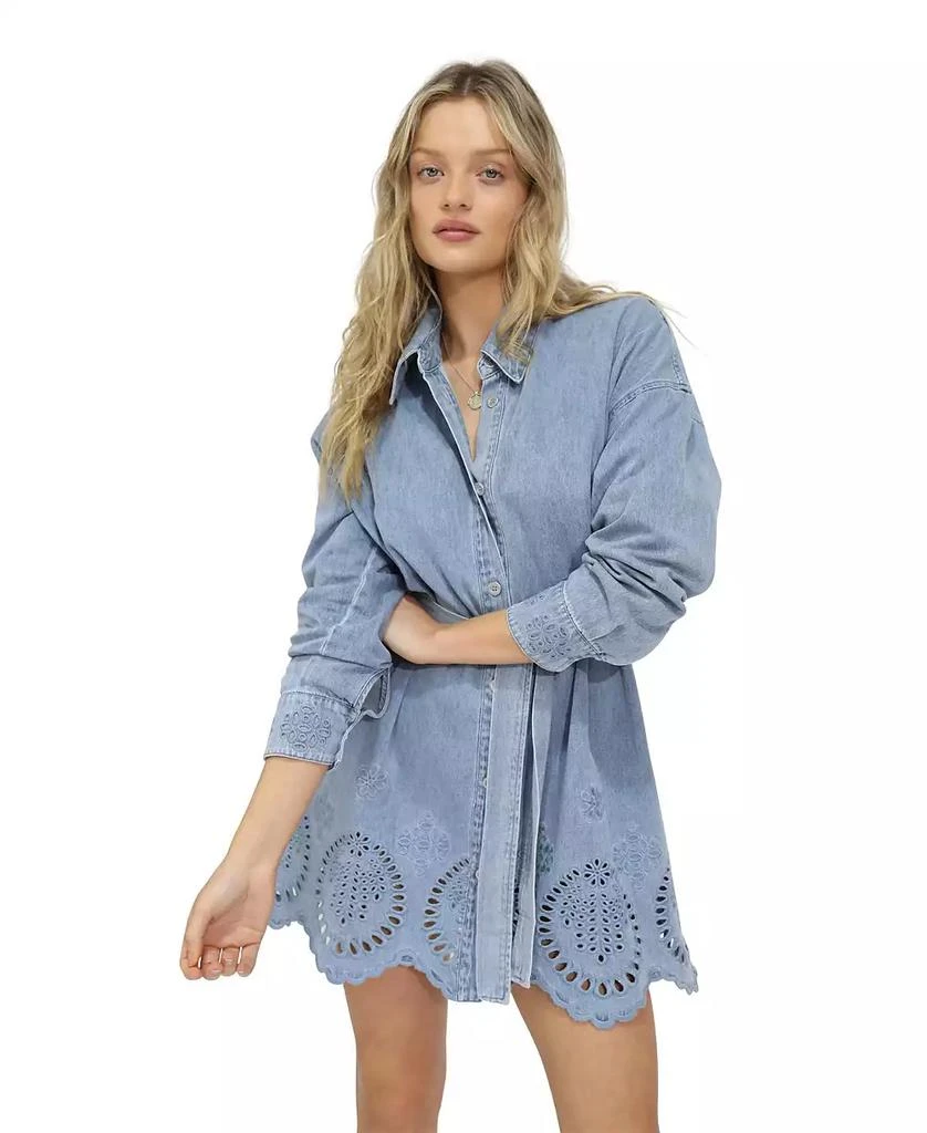 Belle 
Bloom Women
s Sunday Somewhere Denim Broderie Mini Shirt Dress 3