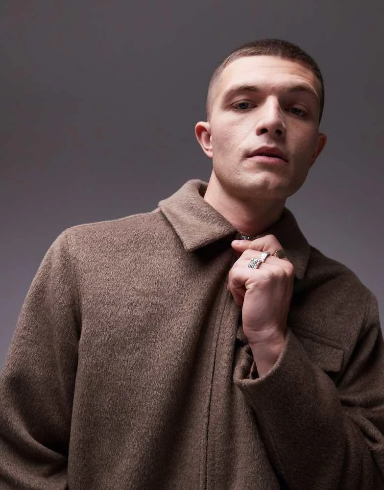 Topman Topman wool look shacket in oatmeal 3