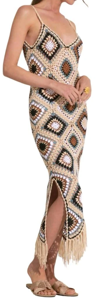 Elan Crochet Midi Tank Dress In Natural Multi 4