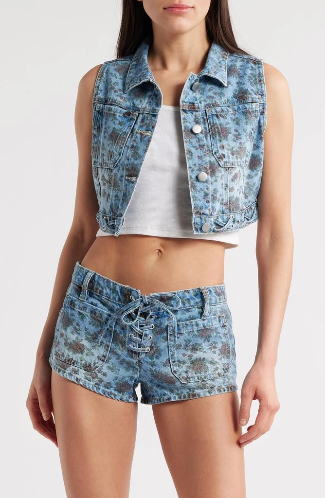 PTCL Fae Floral Print Crop Denim Vest 1