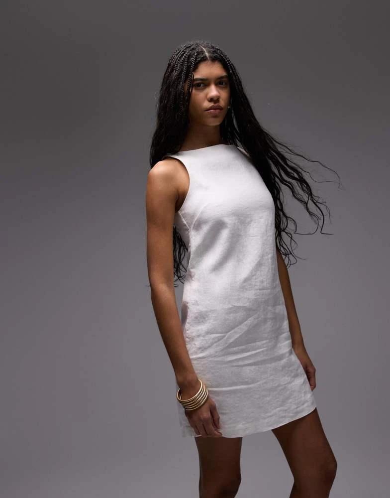 & Other Stories linen mini dress with boat neck in White & Other Stories linen mini dress with boat neck in White