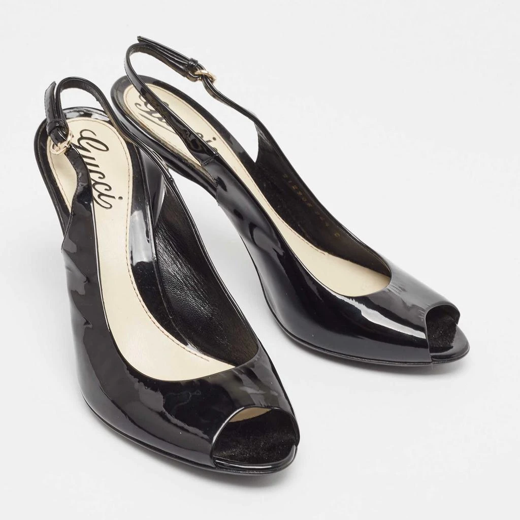 Gucci Gucci Black Patent Peep Toe Slingback Pumps Size 36.5 4