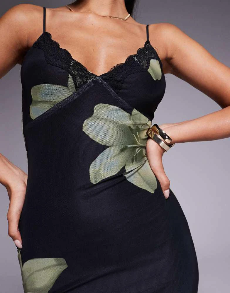 Princess Polly Princess Polly Stardrop mesh lace trim cami bodycon maxi  dress in black and green floral - Dresses & Skirts - Free Shipping -  BeyondStyle
