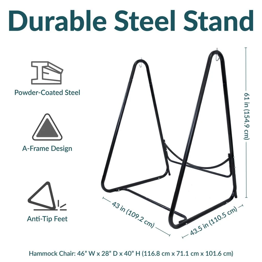 Sunnydaze Indoor or Outdoor Hammock Chair with A-Frame Steel Stand - Anti-Tip Feet for Stability - Black 4