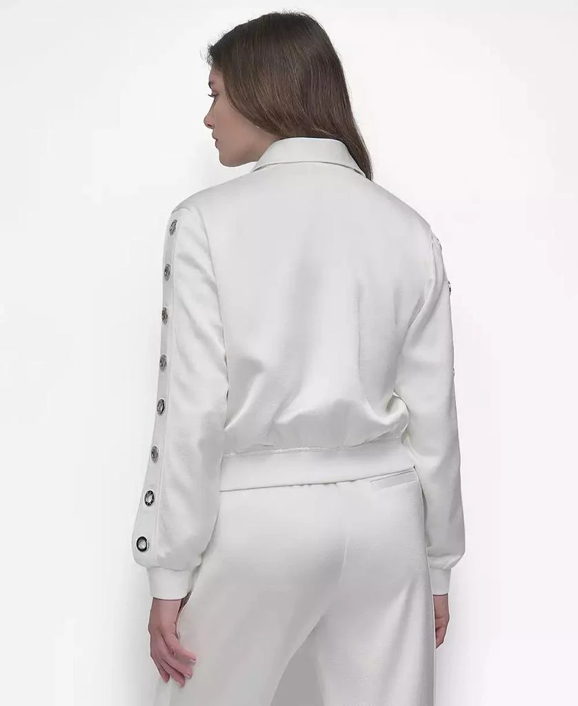 DKNY Women's Long-Grommet-Trim-Sleeve Satin Bomber Jacket 3