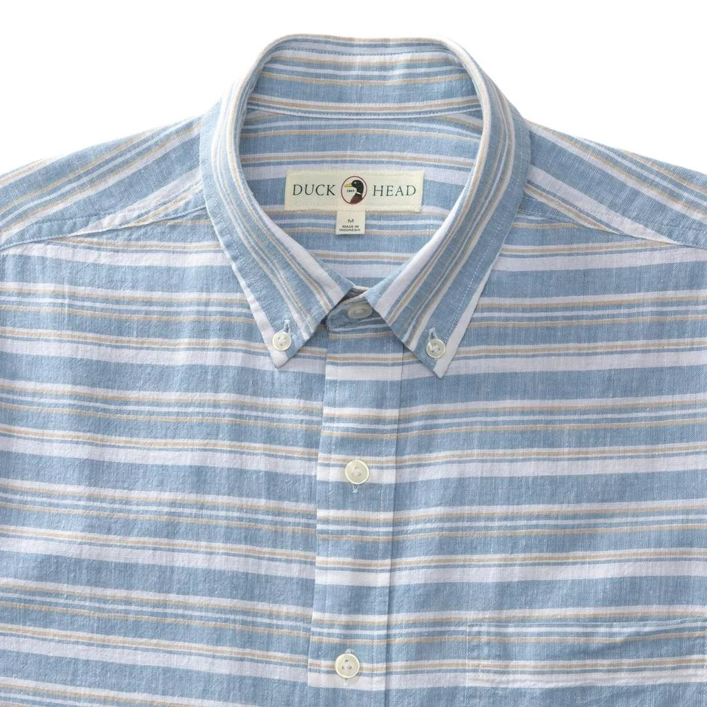DUCK HEAD Striped Linen Cotton Shirt In Lure Blue 3