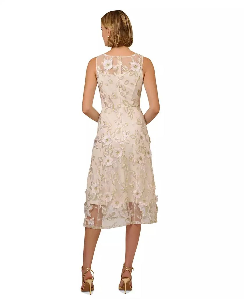 Adrianna Papell Women's Floral Embroidery Illusion Fit & Flare Midi Dress 5