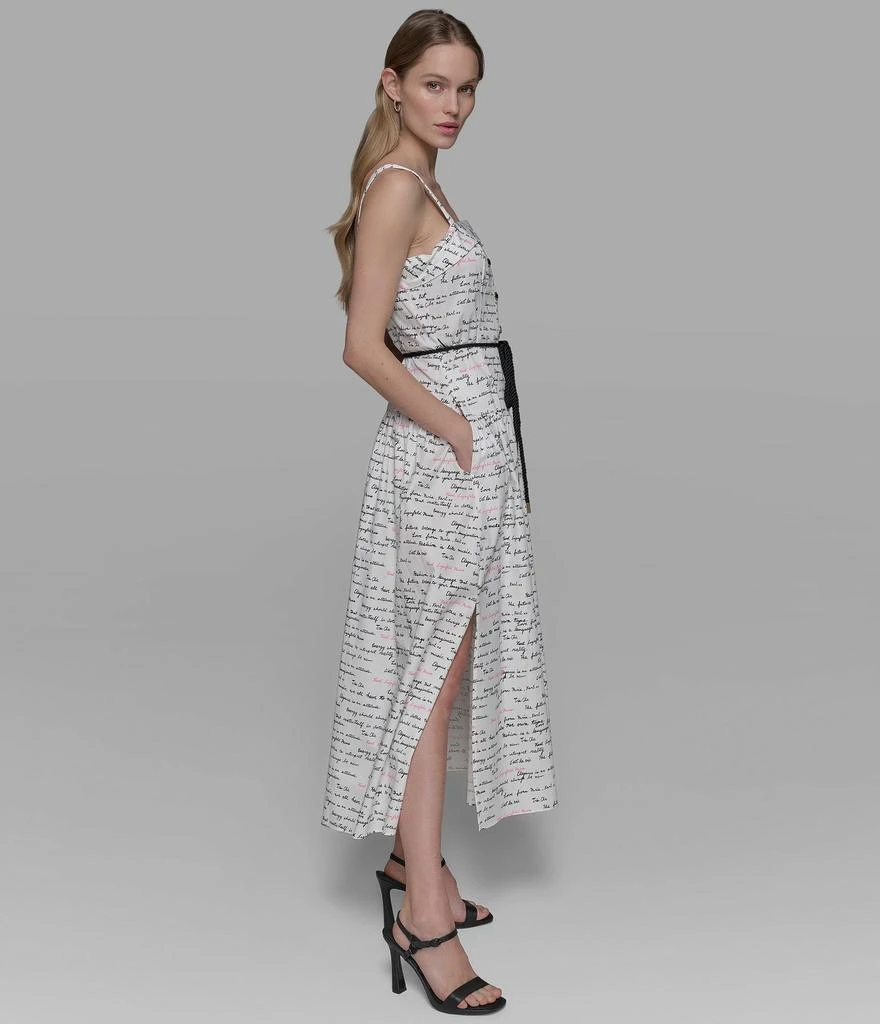Women's Signature Print Maxi Dress with Belt | White Multi | Size: 4 | Karl Lagerfeld Paris