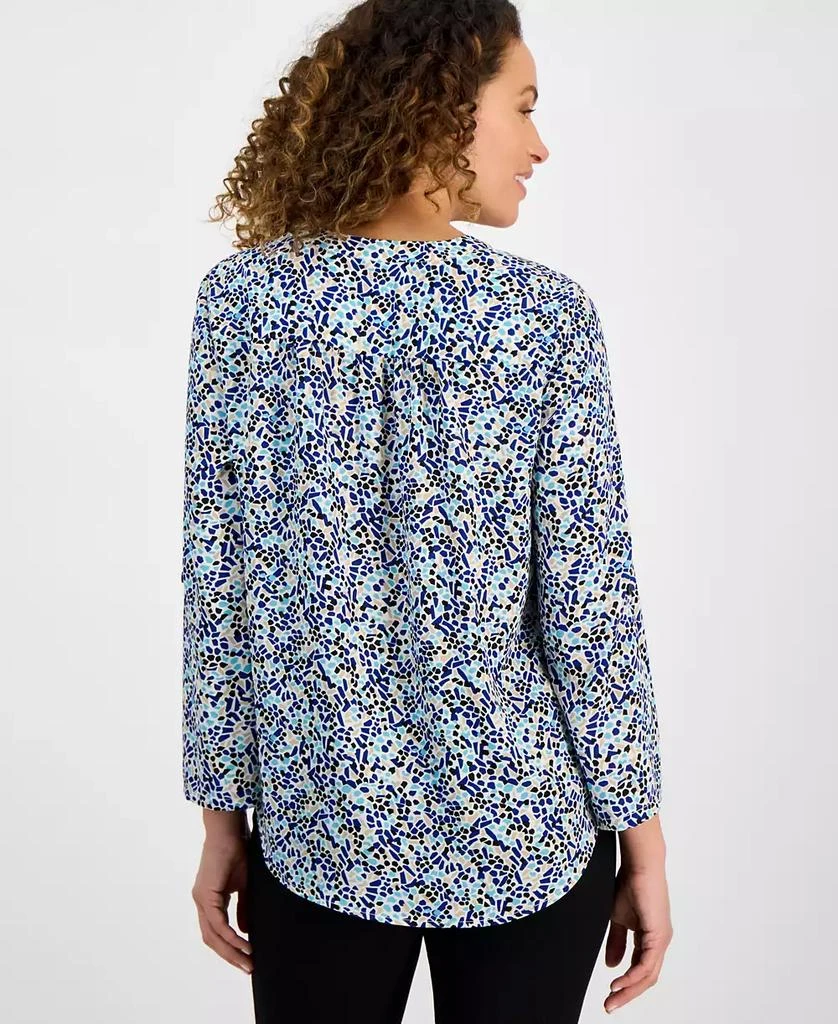 AK Anne Klein Petite Long-Sleeve V-Neck Pleat-Front Printed Tunic 4