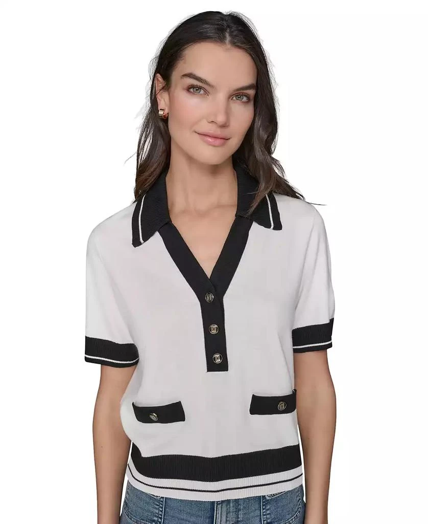 Karl Lagerfeld Paris Women's Short-Sleeve Collared Sweater 1