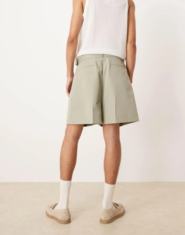 ASOS ASOS DESIGN smart bermuda shorts with front pleat and belt detail in green 5