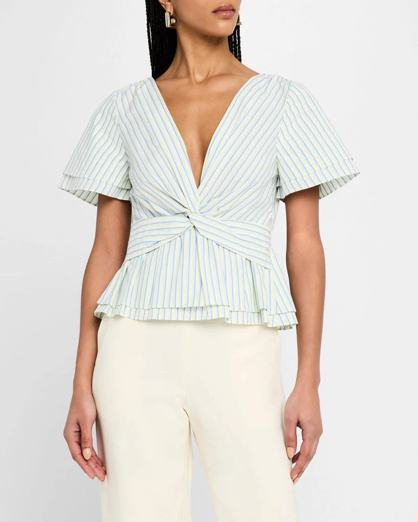 Derek Lam Caspien Striped Twist-Front Peplum Blouse 4