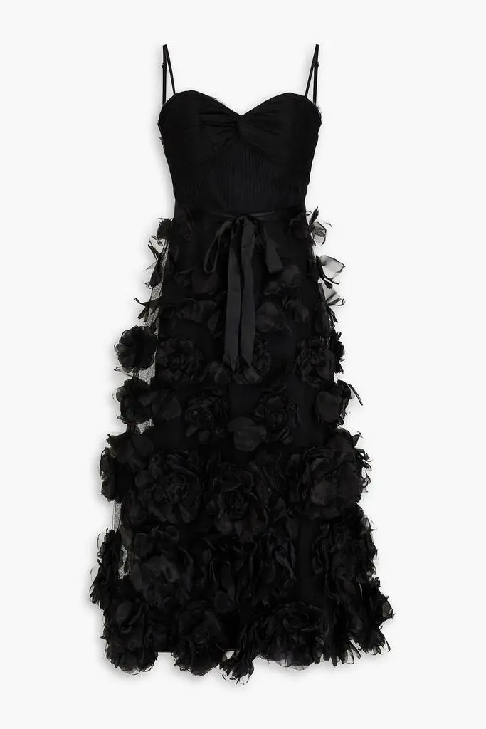 MARCHESA Appliquéd organza and tulle midi dress