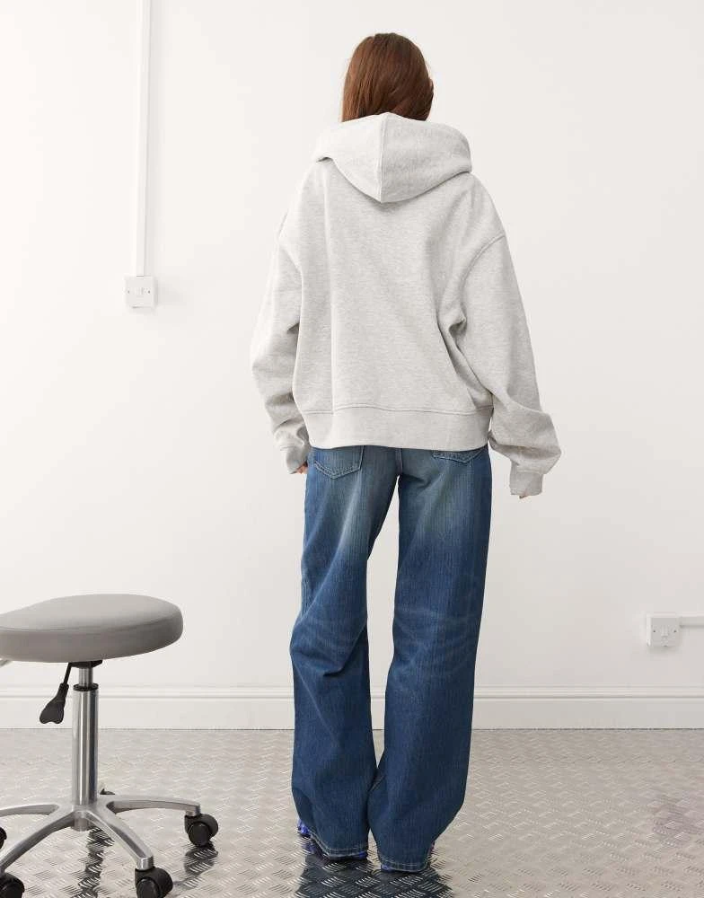 Weekday Weekday Essence boxy zip thru hoodie in grey 4