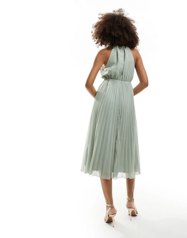 ASOS ASOS DESIGN pleated chiffon midi dress with halter neck in sage green 3