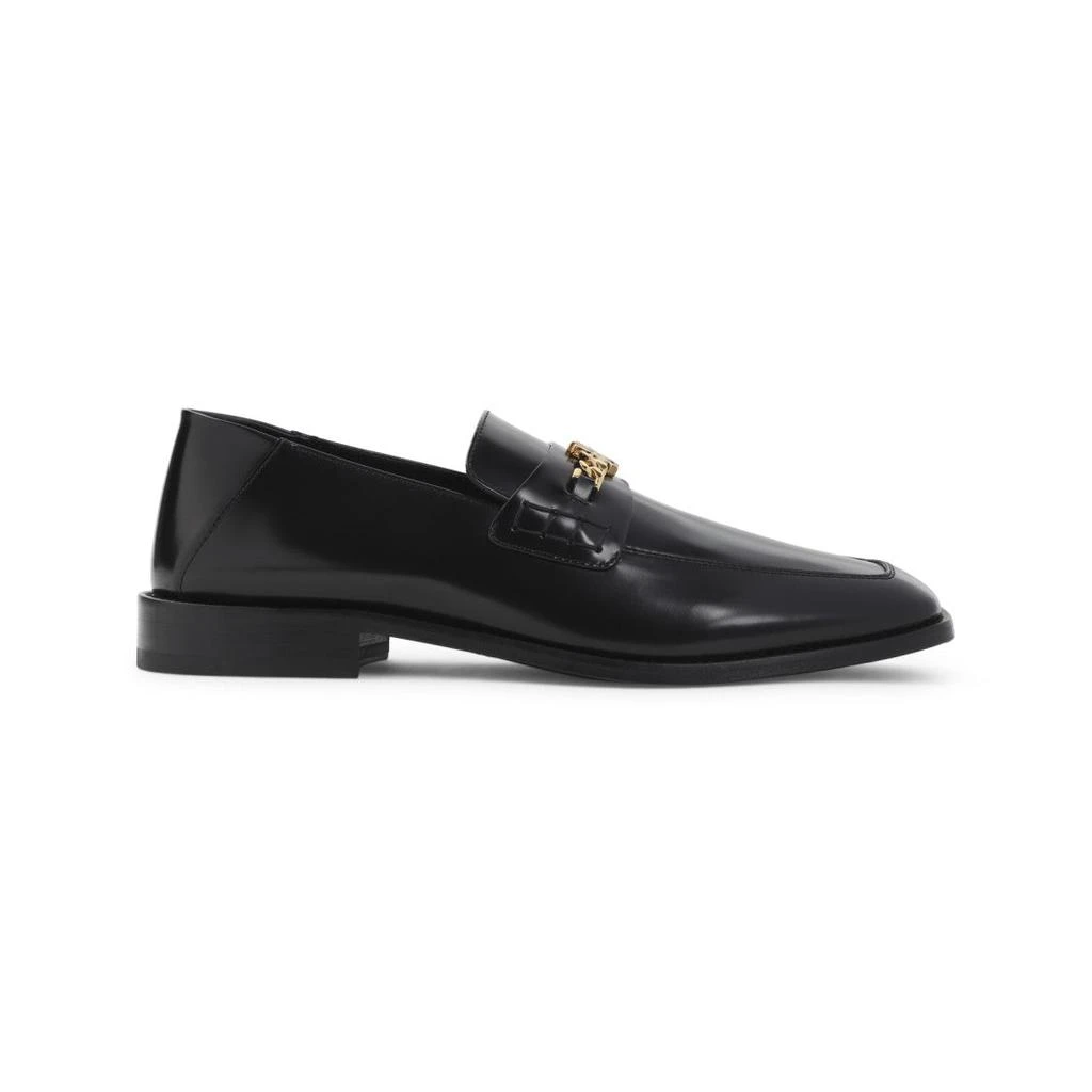 Polished Black Leather Loafers With Gold Chain Emblem – On  display picture 3