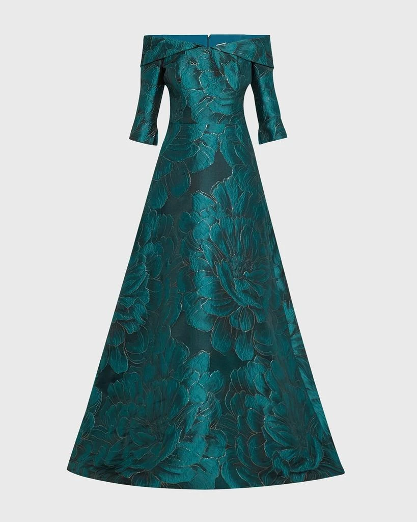 Teri Jon Off-Shoulder Floral Jacquard Gown 1