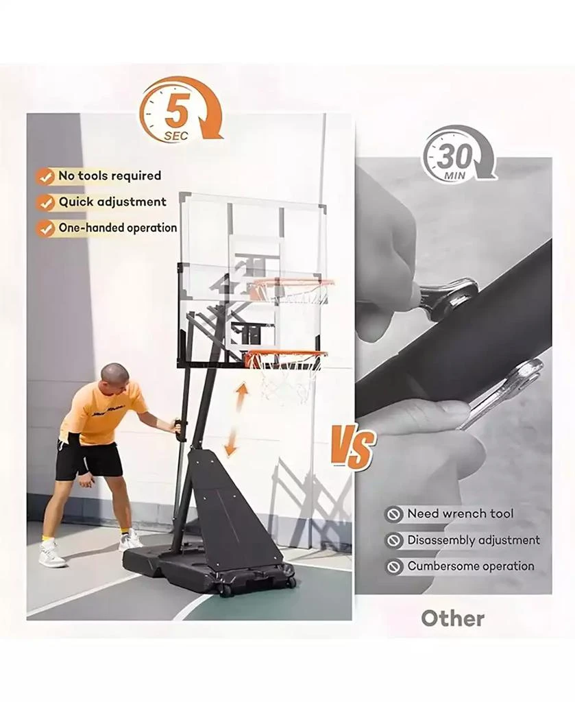 SKONYON 44 Inch Shatterproof Backboard Portable Basketball Hoop, 8-10FT Height Adjustable 3