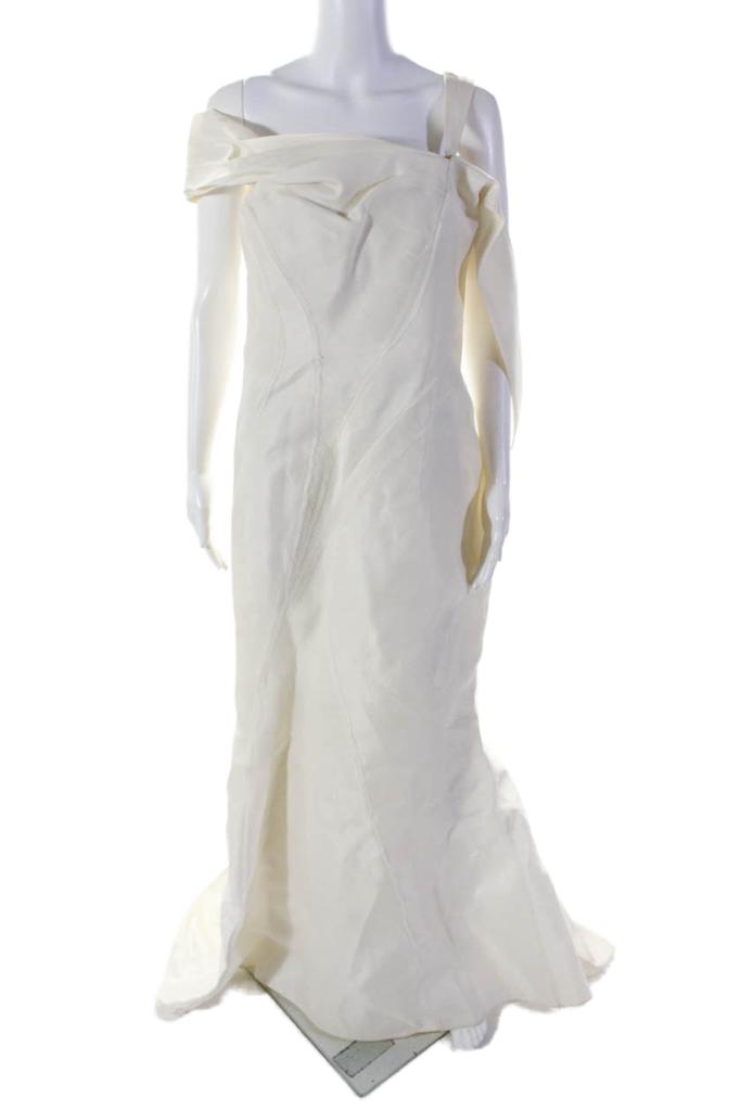 J. Mendel Womens Cream Off Shoulder Fringe Detail Sleeveless Gown Dress