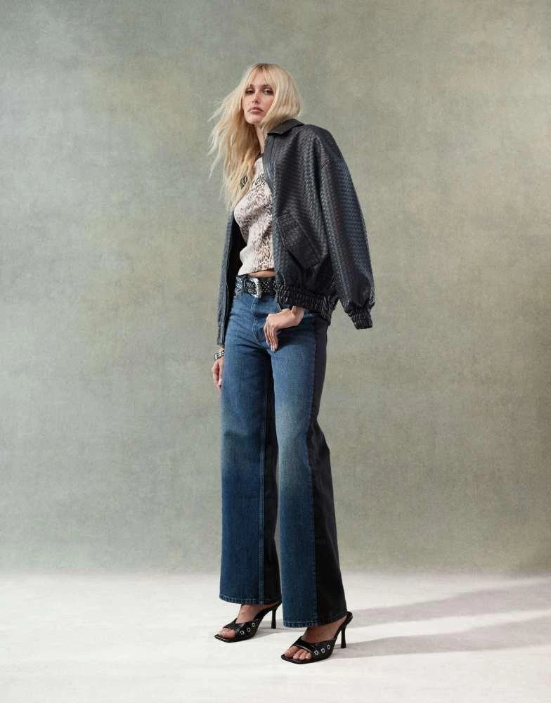 ASOS ASOS DESIGN wide leg dad jeans in patchwork in black and mid blue 1