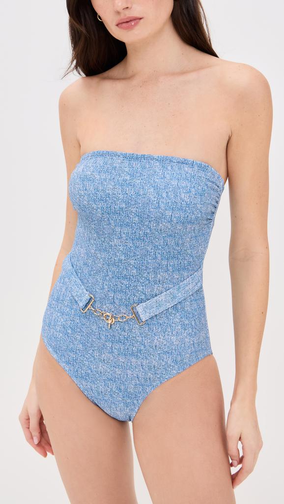 Shoshanna Denim Texture Belted One Piece