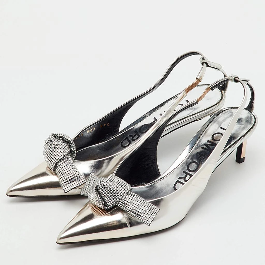 Tom Ford Tom Ford Silver Leather Embellished Bow Slingback Pumps Size 37.5 2