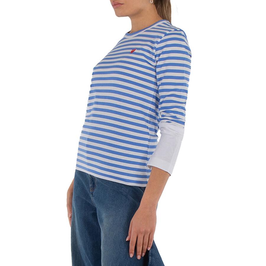 Comme des Garcons Cdg Play Horizontal-Stripe Heart Emblem  Long-Sleeve T-Shirt