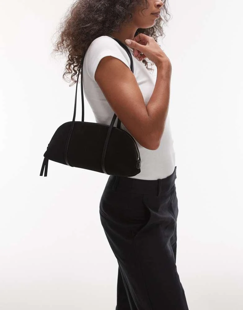 & Other Stories & Other Stories leather suede two handle curve shoulder bowling bag in black 4