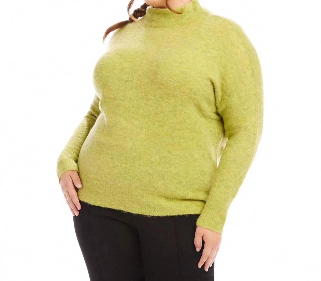 Karen Kane Plus Size Mock Neck Boucle Sweater In Moss 2