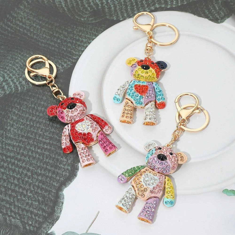 FASHNZFAB Rhinestone Embellished Teddy Bear Keychain Bag Charm 4