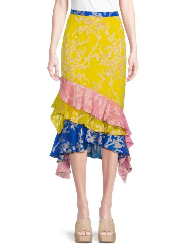 Saloni Lace Tiered Ruffle Midi Skirt 1