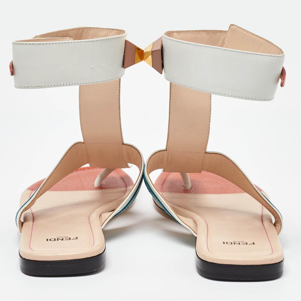Shop Fendi Multicolor Leather Studded Thong Flat Sandals