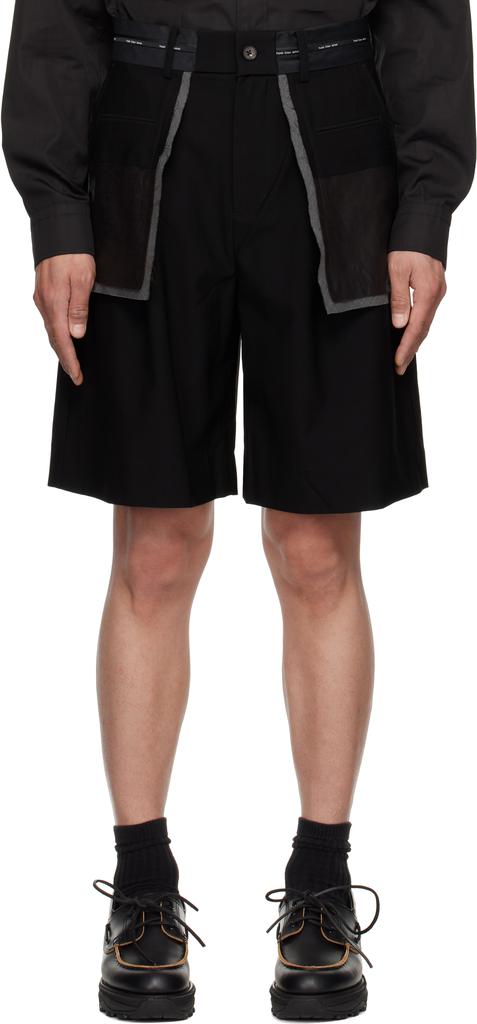 Feng Chen Wang Black Deconstructed Patchwork Shorts