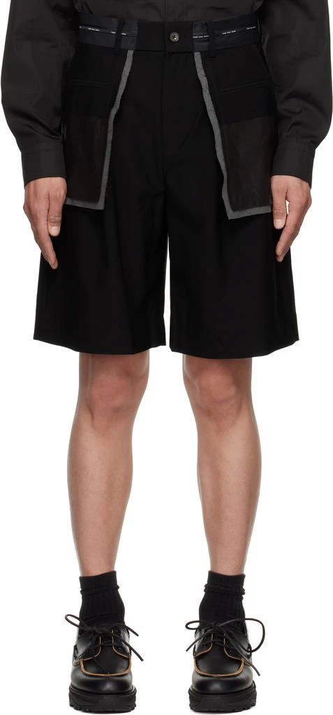 Feng Chen Wang Black Deconstructed Patchwork Shorts 1