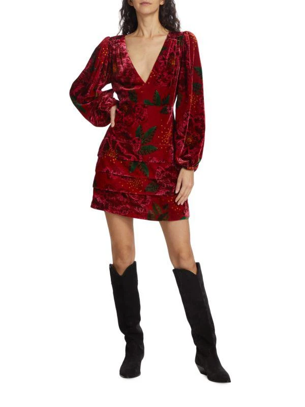 Farm Rio Shiny Flowers Velvet Minidress 7