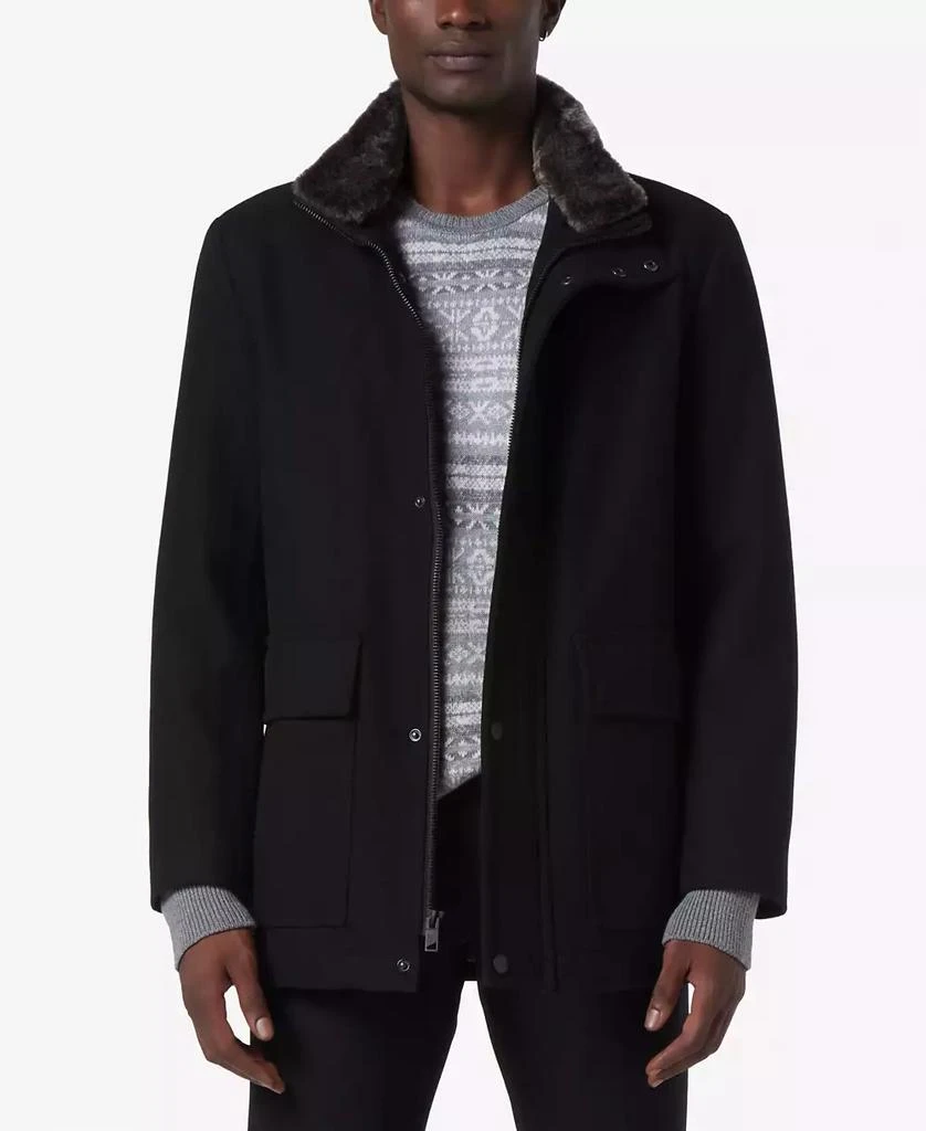 Marc New York by Andrew Marc Men's Brooks Melton Wool Car Coat with Faux Fur Collar 1