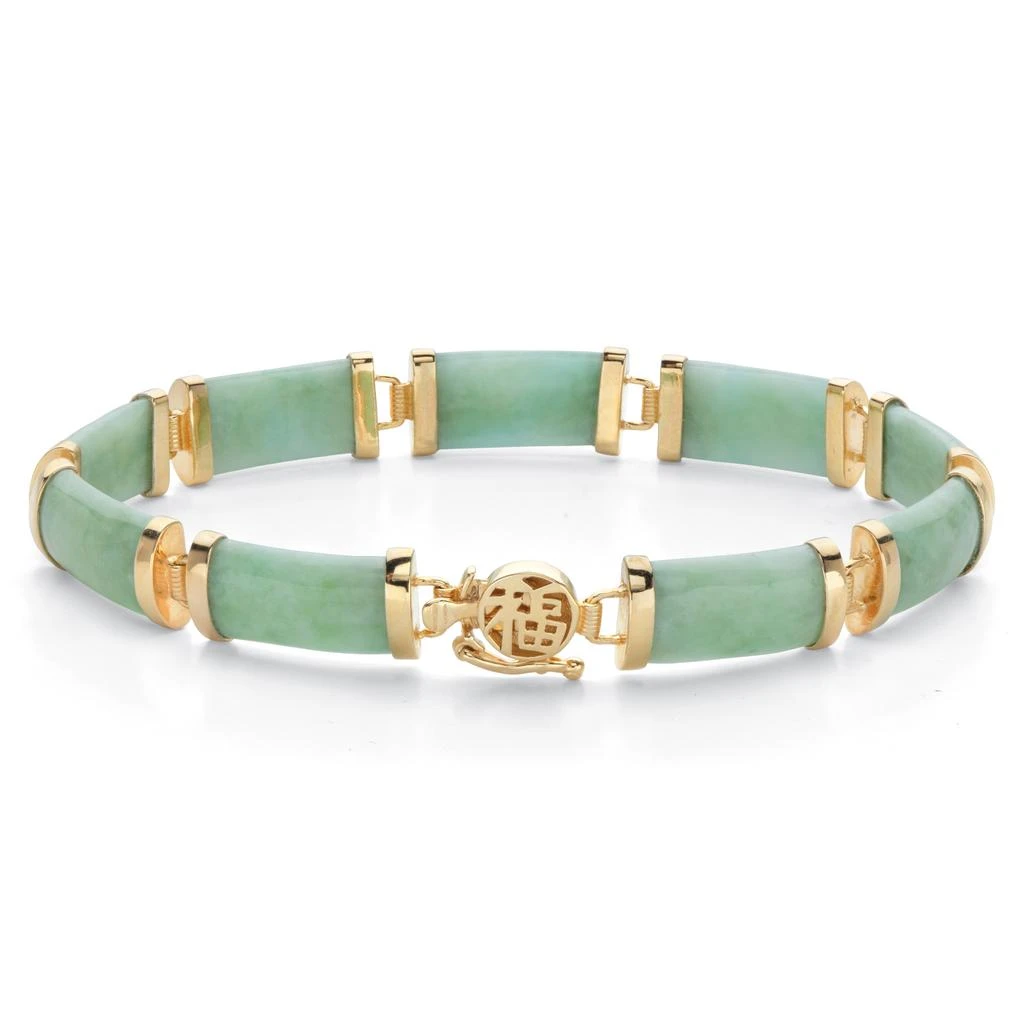 Palm Beach Jewelry Genuine Green Jade 18k Gold-Plated Link Bracelet 7.5"