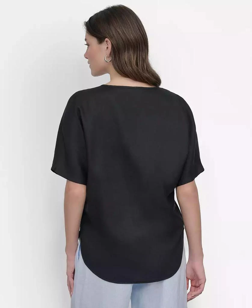 DKNY Women's Seamed-Front V-Neck Curved-Hem Linen Blouse 3