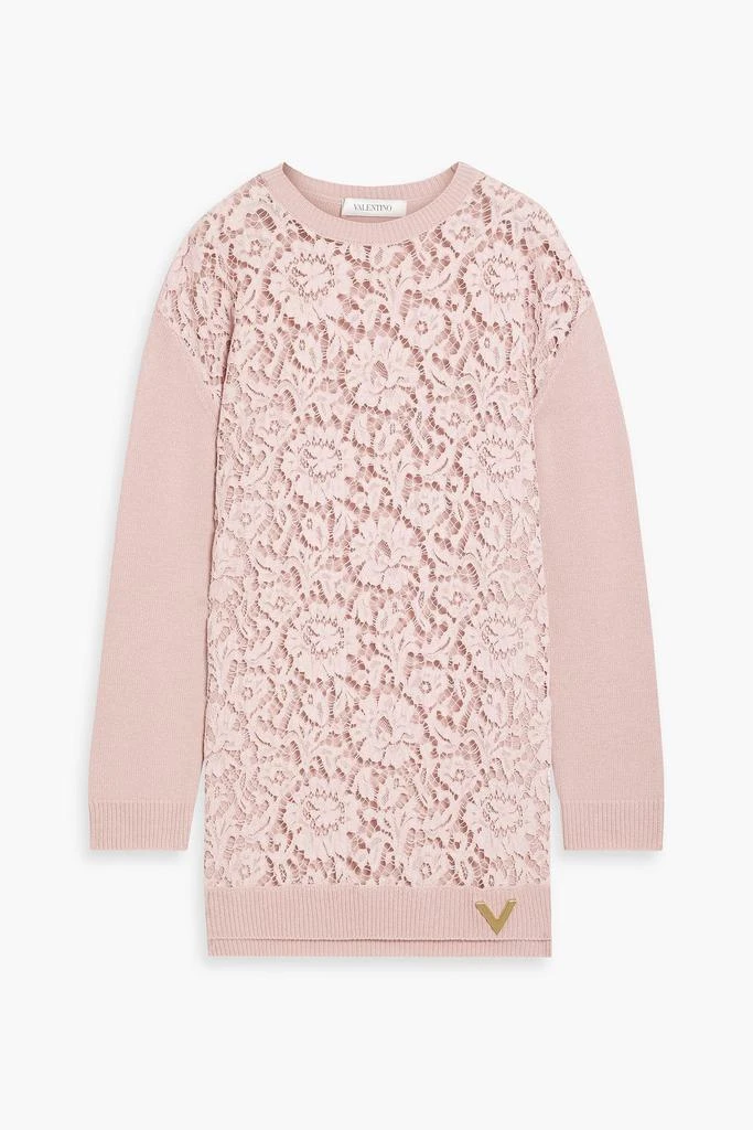 Valentino Corded lace-paneled wool and cashmere-blend sweater 1