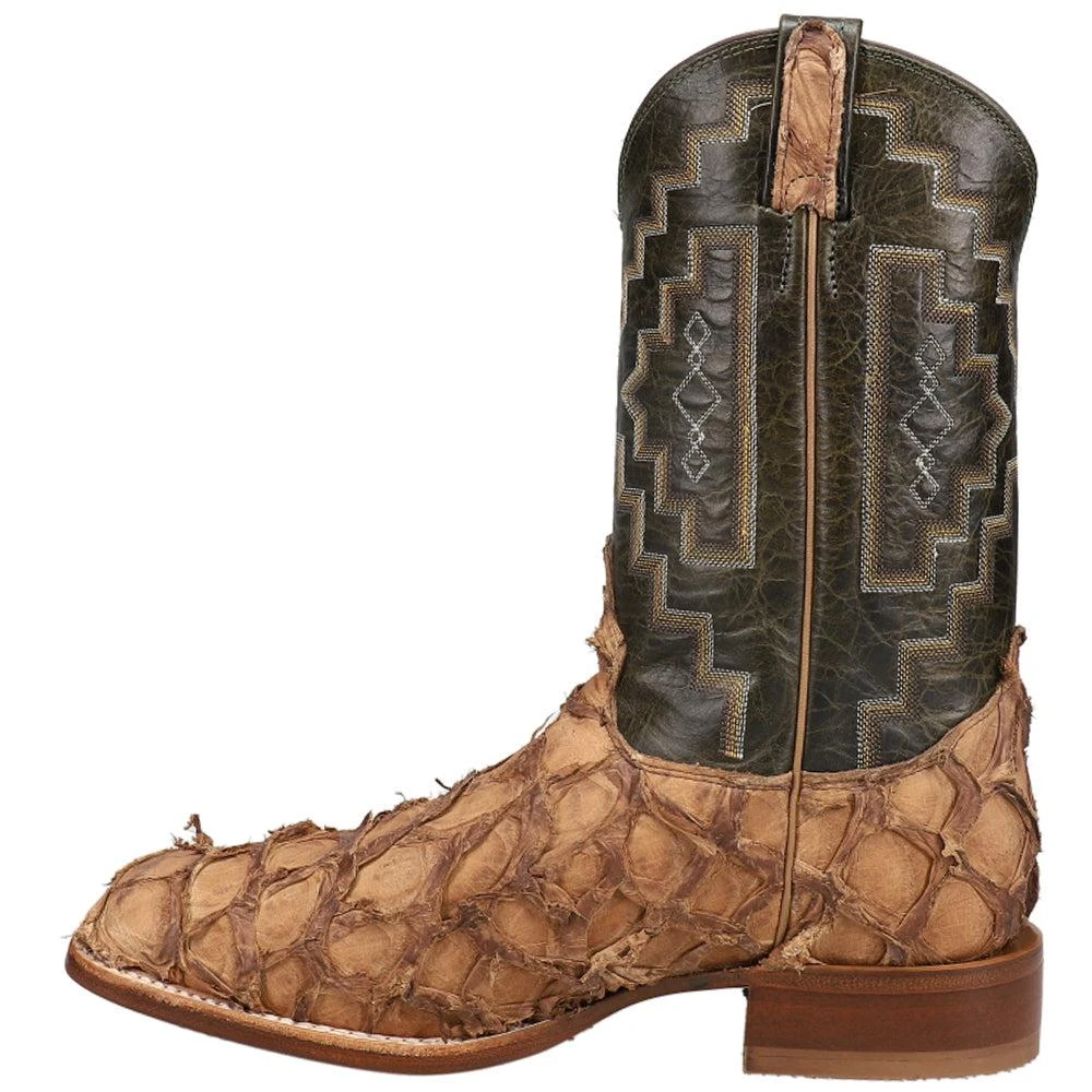 Tony Lama Leviathan Southwest Embroidered Pirarucu Square Toe Pull On Cowboy Boots 3