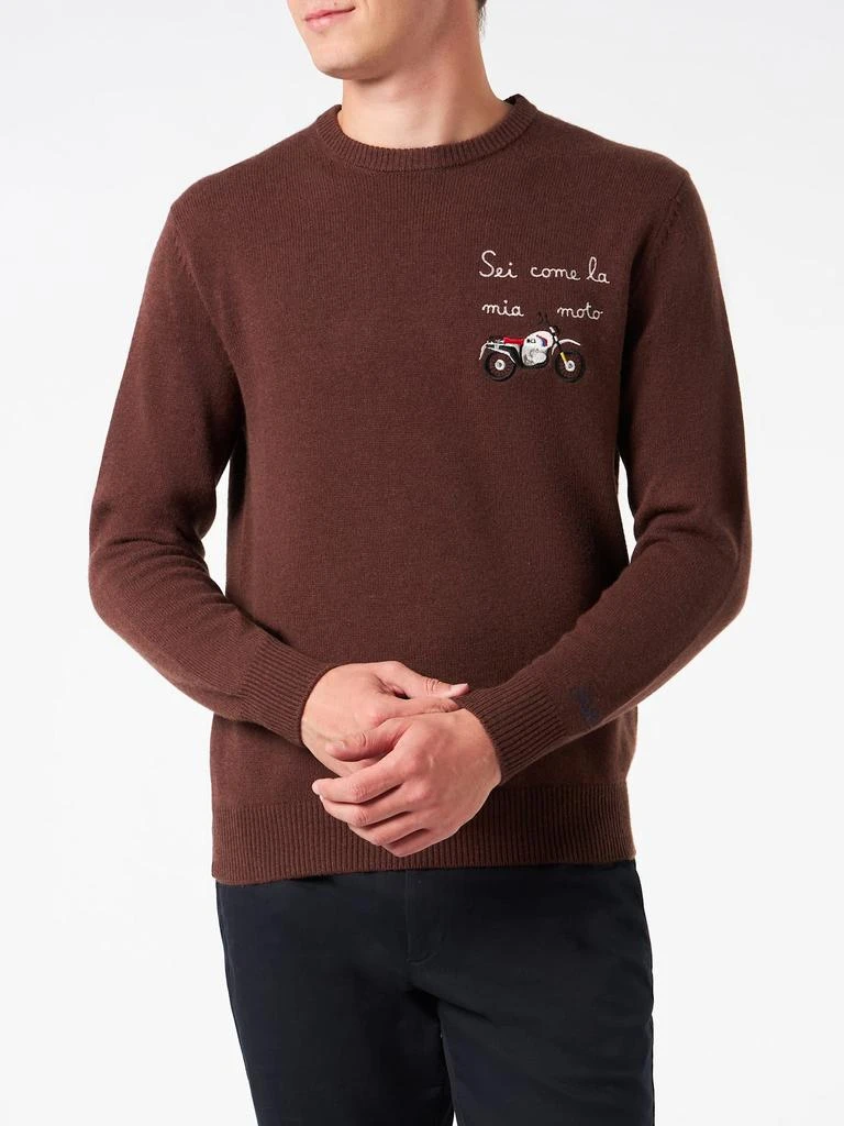 Mc2 Saint Barth Man Crewneck Sweater With Sei Come La Mia Moto Embroidery 2