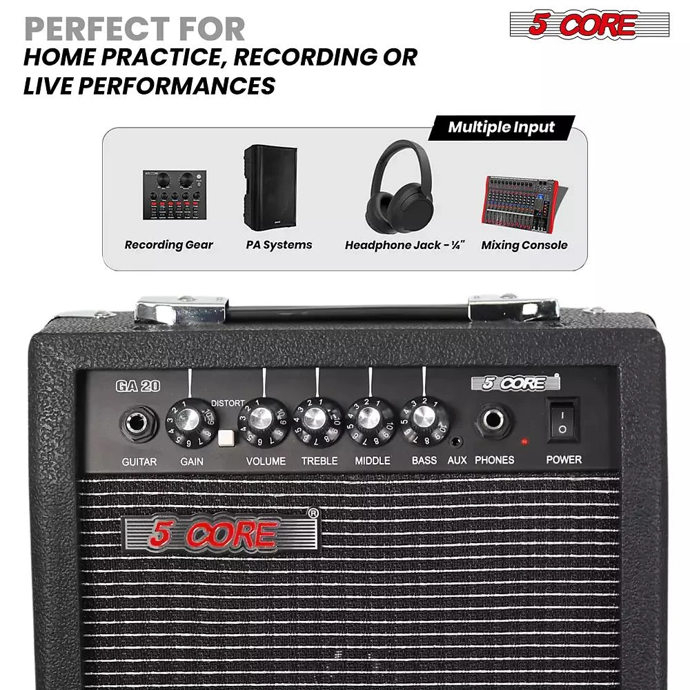 5 Core Guitar Amp 20W Electric Portable Mini Amplifier w Built in 6.5" Speaker Aux Headphone Jack 5